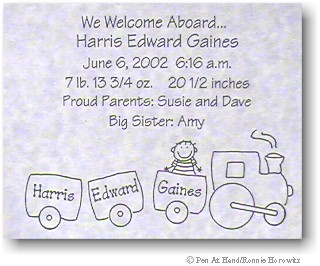 Pen At Hand Stick Figures - Birth Announcements - Train (b/w)